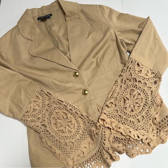 Boston Proper Jackets & Blazers - Women's Tan Jacket with Crochet Trim Size M Gold Buttons